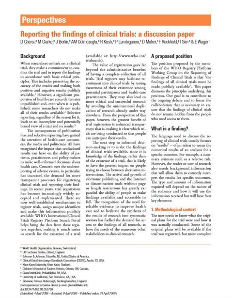 Reporting the findings of clinical trials: a discussion paper