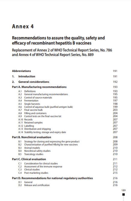 Recommendations to Assure the Quality, Safety and Efficacy of Recombinant Hepatitis B Vaccines, Annex 4, TRS No 978